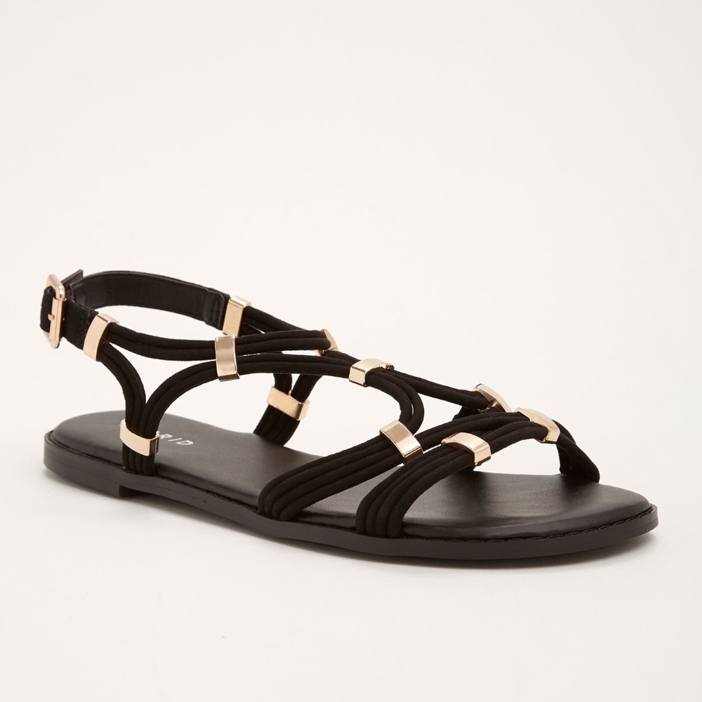 Torrid Gladiator Black Gold Sandals T-Strap Shoes